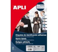 Apli 012252 20 Badge Textile Adhésif, 63,5 x 29,6mm, Blanc