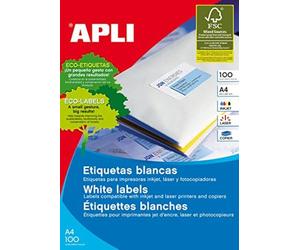 Apli 01277 - Etiquettes blanches pour imprimantes et photocopieurs - Pack de 100 unités
