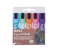 APLI Marqueurs craie liquide Apli 14735 – Pochette 5, pointe ronde 5,5 mm, effaçable, tons de terre