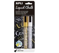 Apli 014847 2 Marqueur Craie Effaçable, Pointe Ronde, Or/Argent