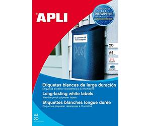 Apli 015091 Lot de 80 Etiquettes polyester laser/copieur 99,1 x 139 mm Blanc