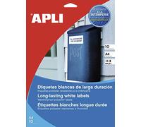 Apli 016683 Lot de 10 Etiquette polyester Jet d'encre 63,5 x 33,9 mm Blanc