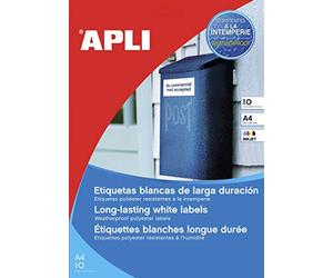 Apli 016684 Lot de 10 Etiquette polyester Jet d'encre 99,1 x 139 mm Blanc
