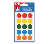 APLI Pastilles adhésives Ø 19 mm couleurs assorties – Pochette de 90 gommettes