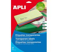 Apli 10050 - Pochette de 440 étiquettes transparentes brillantes à adhésif permanent - 48,5 x 25,4 mm 10 feuilles