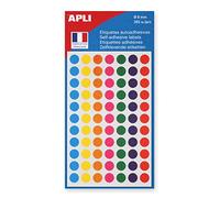 APLI 100624 - Pastille adhésive 8 mm, pochette de 385 pastilles multicolores.