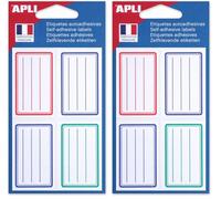 APLI 101096 - Pochette 24 étiquettes scolaires lignées bleues/rouges/vertes - 36 x 56 mm - Coins arrondis (Lot de 2)
