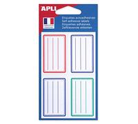 APLI 101096 - Pochette 24 étiquettes scolaires lignées bleues/rouges/vertes - 36 x 56 mm - Coins arrondis