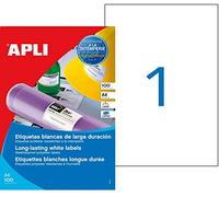 Apli 101168 Lot de 100 Etiquette polyester laser/copieur 210 x 297 mm Blanc