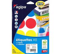 APLI Pastilles adhésives rondes Ø 45 mm 101829 A5 — 84 étiquettes (7x12) assorties
