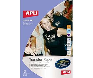 APLI 10248 - 3 Feuilles de Papier Transfert A4 Brillant dans l'obscurité - Fluor - Compatible avec les imprimantes Ink Jet