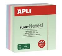 APLI Notes adhésives Funny 10972 – 75 x 75 mm, bloc 400 feuilles, 4 couleurs pastel