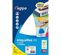 APLI 114016 - Etui de 480 Étiquettes blanches multi-usage 19x38,5 mm - Coins Arrondis - Adhésif permanent.