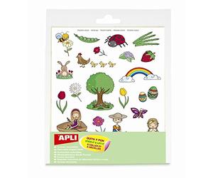 APLI 11622 - Gommettes thématiques enlevables : Le Printemps - 12 feuilles de Gommettes.