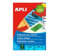 APLI 11835 Lot de 100 feuilles d'étiquettes permanentes bleues 70,0 x 37,0 mm