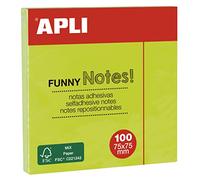 Apli 11899 - Notes adhésives "Funny notes" 75 x 75 mm - Bloc de 100 feuilles - Couleur vert fluo