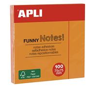 Apli 11900 - Notes adhésives "Funny" - 75x75mm - Bloc de 100 feuilles - Orange Fluo