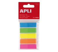 APLI 11912 - Index adhésifs film - 45 x 12 mm - 5 couleurs fluorescentes/25 index par couleur - Marque-pages fluo