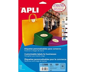 APLI 11986 - Pochette de 180 étiquettes ovales couleur crème à liseré rouge - 63,5 x 42,3 mm