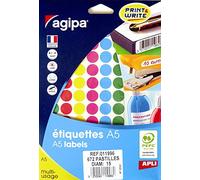 APLI Étui A5 11996, 672 pastilles adhésives couleurs assorties 15 mm
