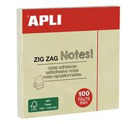 APLI 12078 - Notes adhésives ZIG ZAG Classic, 75 x 75 mm, 100 feuilles, couleur: Jaune