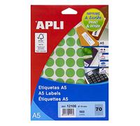 APLI 12106 - Étiquettes rondes vertes A5 - Ø 19 mm, 560 unités | Idéales pour identifier, classer et repérer rapidement