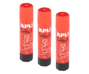 APLI 12145 - Bâton de colle blanche 10 g, Stick adhésif sans solvant, non toxique, séchage rapide, idéal école et loisirs créatifs (Lot de 3)