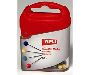 APLI 12348 - Boîte de 50 épingles d'affichage - Tête de couleurs assorties.