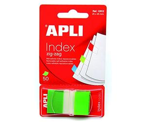APLI 12612 - Index adhésifs film Zigzag 45 x 25 mm distributeurs de 50 index verts