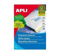 Apli 1283 Lot de 100 Pages d’étiquettes à Bords Droits Blanc 38 x 21,2 mm
