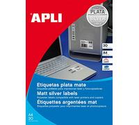 APLI 12974 Étiquettes métallisées Argent 210,0 x 297,0 mm 100 feuilles