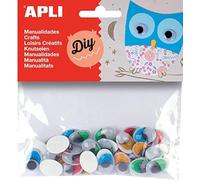 APLI 13059 - Sachet de 40 Yeux mobiles ovales avec cils - Yeux adhésifs et de diverses couleurs (Jaune, Rouge, Bleu, Vert) - Loisirs créatifs