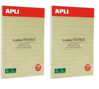 APLI 13370 - Notes adhésives avec lignes 100 x 150 mm bloc de 100 feuilles couleur jaune (Lot de 2)