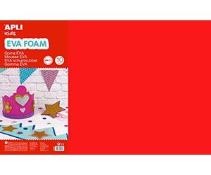 APLI 13434 - Pochette de 10 feuilles de mousse EVA - Couleurs Assorties : rouge, jaune, gris, noir, orange, violet, peau, blanc, vert, bleu.