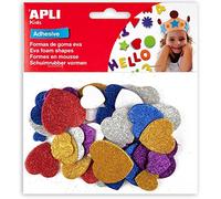 Apli 13484 - Sachet de 50 Coeurs en Mousse adhésive à Paillettes Multicolore