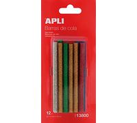 APLI 13800-12 Bâtons de colle couleurs assorties pailletées Ø 7,5 mm x 10 cm