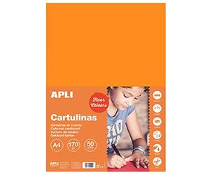 Apli 14250-50 feuilles de papier cartonné - Couleur : Orange fluo - Format: A4