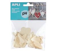 APLI 14801 Lot de 24 Sacs Formes Bois Fleur, cœur, étoile et Papillon