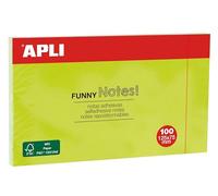 APLI 15004 - Notes adhésives Funny vert fluo - 125 x 75 mm, 100 feuilles | Grand format pour vos messages, rappels et listes de tâches