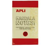 APLI 16279 - Notes adhésives Mandala 125 x 75 mm - Bloc de 100 feuilles jaune classique avec dessins
