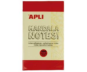 APLI 16279 - Notes adhésives mandala à colorier, bloc de 100 feuilles, 125x75 mm, Jaune.