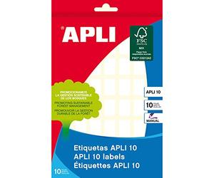APLI 1635 - Étui de 10 feuilles avec étiquettes, 12 x 18 mm, couleur blanc