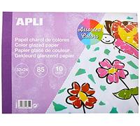 APLI 16651 - Papier glacé multicolore - Bloc de 10 feuilles - Format 32 x 24 cm - Pour découpage, collage, activités manuelles et DIY