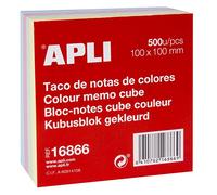 APLI Bloc-notes cube 16866 Papier 100 x 100 mm 500 feuilles couleurs pastel