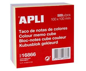 Apli 16866 Lot de 500 notes collées Papier Couleurs Pastel 100 x 100 mm