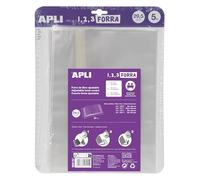 APLI 16915 - Doublures réglables PP 29,5 x 53 cm, 75 µ, Pack 5 U. | Rabat auto-adhésif réglable, sans ciseaux ni ruban, conforme REACH.