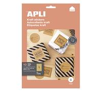 APLI 17376 - Pochette de 10 Feuilles d'étiquettes KRAFT permanentes - 210 x 297 mm - Imprimantes Ink Jet