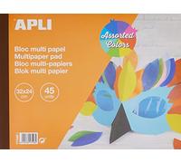 APLI 17596 - Bloc de 45 feuilles de multi-papiers couleurs assorties : aluminium, carton couleur, papier vernis et cellophane. Un assortiment idéal pour vos créations les plus ingénieuses