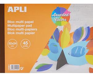 APLI 17596 - Bloc de 45 feuilles de multi-papiers couleurs assorties : aluminium, carton couleur, papier vernis et cellophane. Un assortiment idéal pour vos créations les plus ingénieuses