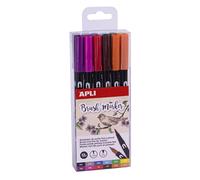 APLI Marqueurs aquarellables 18063 – Lot 12 double pointe 1 mm / pinceau 1–4 mm couleurs classiques